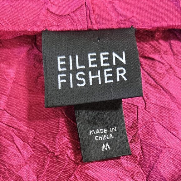 Eileen Fisher 100% Silk Dark Pink Fuschia Crinkle Texture Button-Up Jacket - Picture 7 of 8